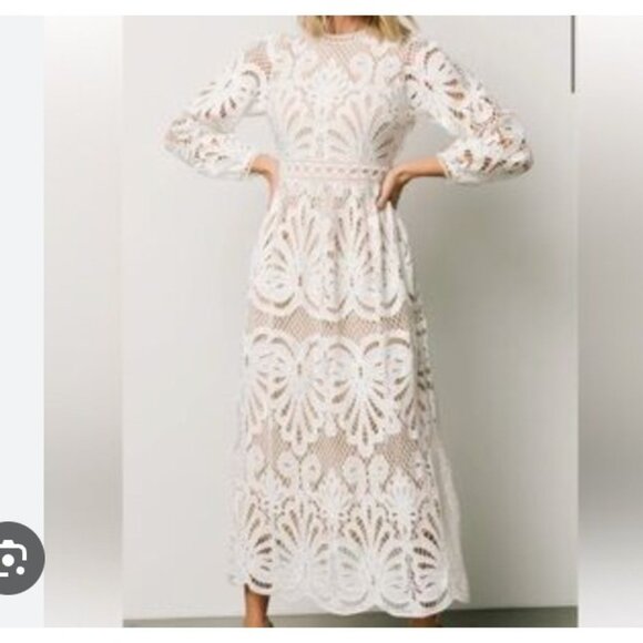 Böhme Geraldine Dress Womens Medium White Lace Fit & Flare Geometric Midi Long - Picture 1 of 4